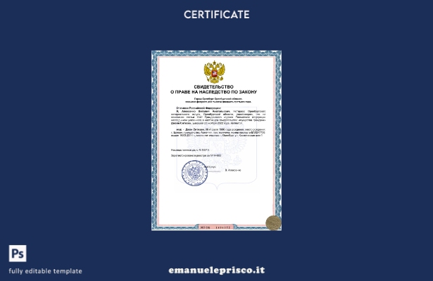 Certificato di eredità russo in stile verificato Modello di esempio Word e PDF
